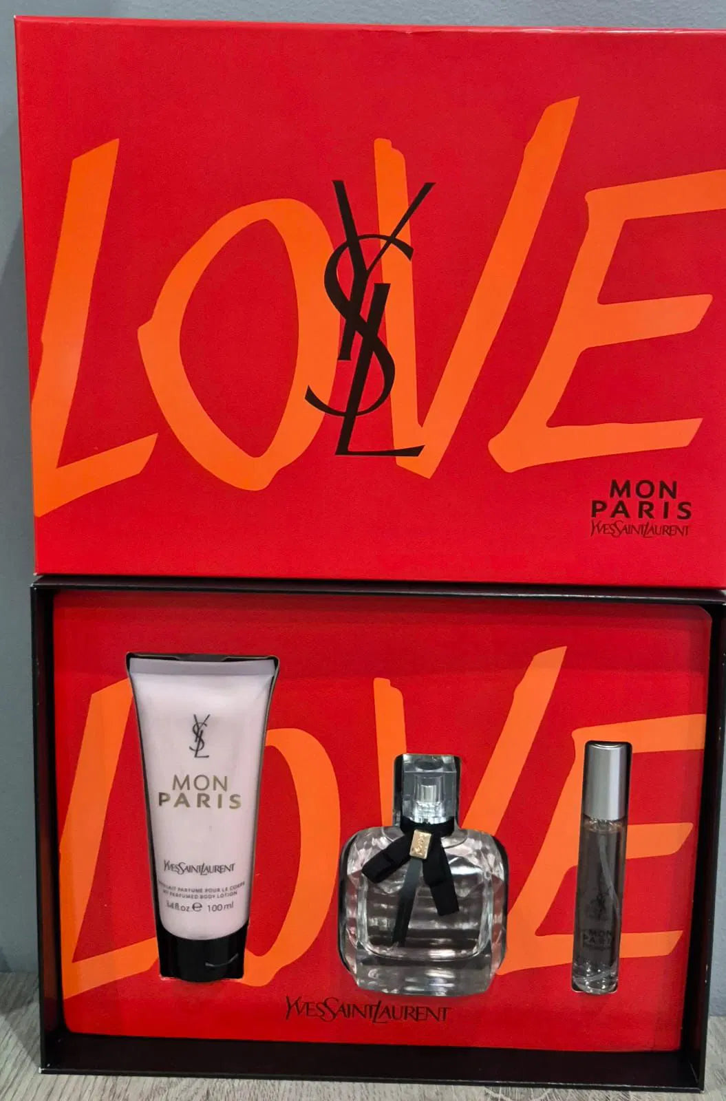 YSL Mon Paris Set: 100ml EDT, Pocket Spray, Lotion